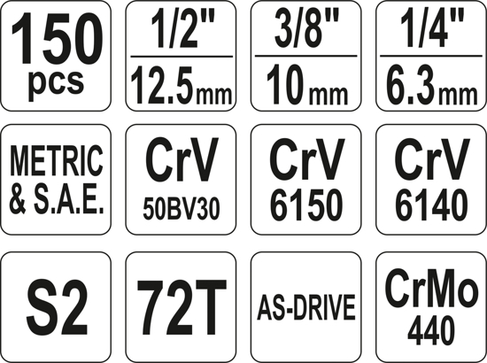 Bộ tuýp tay vặn tổng hợp 150 chi tiết Yato YT-38811