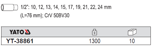 Bộ đầu tuýp 1/2 inch 10 chi tiết Yato YT-38861